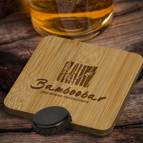 Bamboo Bottle Opener Coaster - Square - Feature