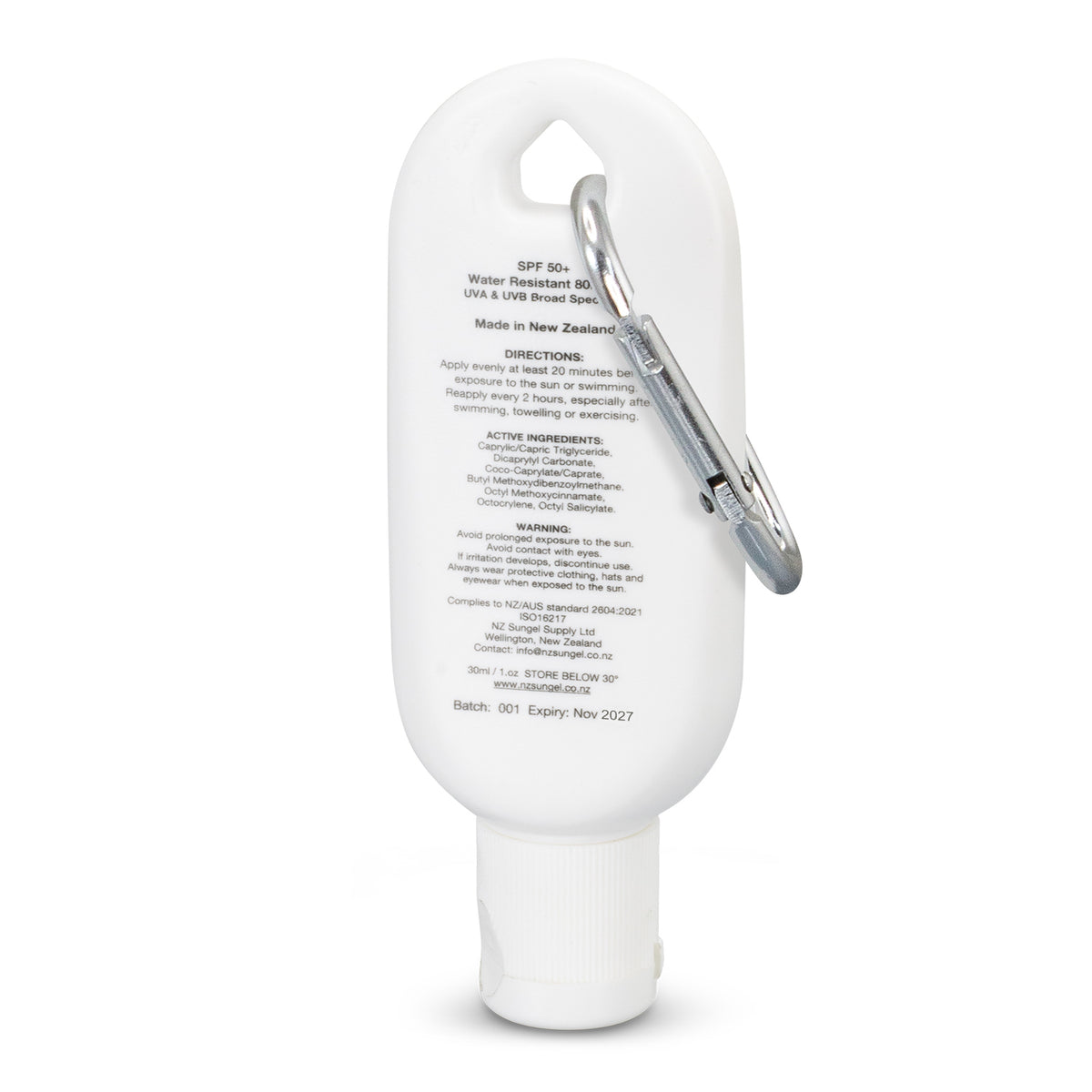 SPF 50+ Sun Gel 30ml Tube with Carabiner - Back