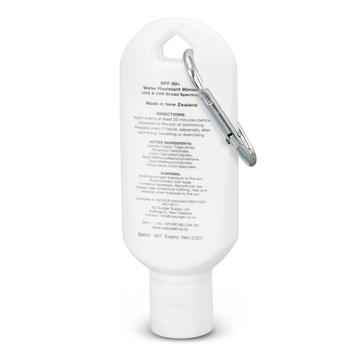 SPF 50+ Sun Gel 50ml Tube with Carabiner - Back