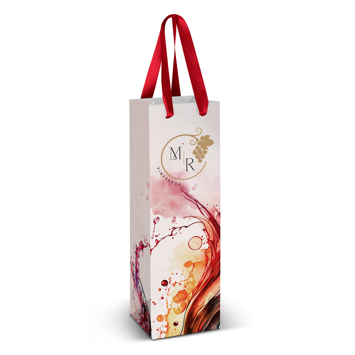 Wine Ribbon Handle Paper Bag - Full Colour - Main