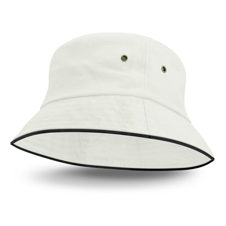 Bondi Bucket Hat - Black Sandwich Trim - Sale - White/Black