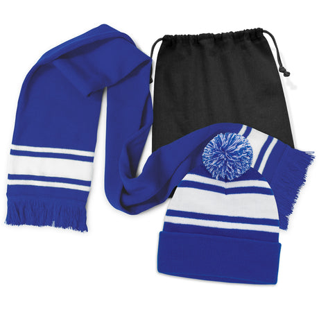 Commodore Scarf and Beanie with Pom Pom Set - Royal Blue