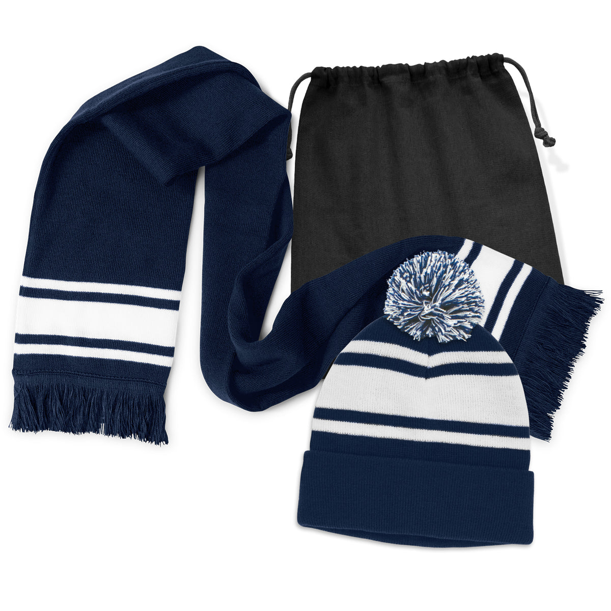 Commodore Scarf and Beanie with Pom Pom Set - Navy