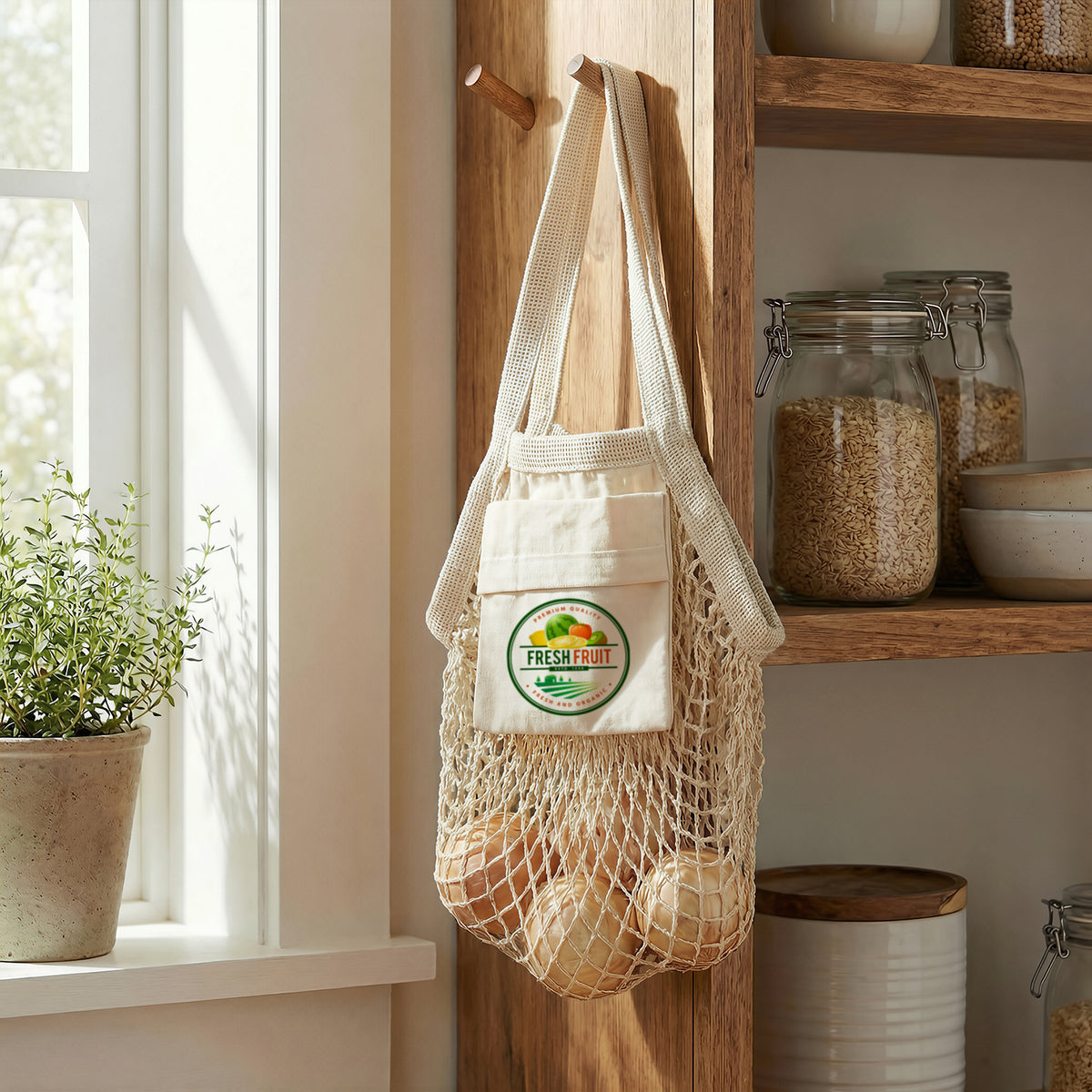Cotton Mesh Foldaway Tote Bag - Small - Feature