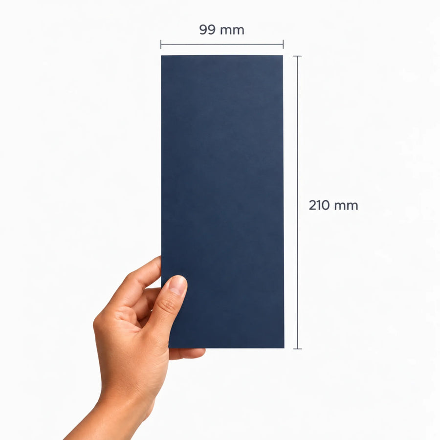 DL flyer size diagram showing 99 mm by 210 mm